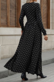 Vintage Lace V-Neck Bow Printed Long Sleeved Dress