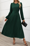 Vintage Long Sleeved Solid Color Pleated Dress