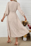 Solid Color Long Sleeved Waistband Waist Cinching Dress