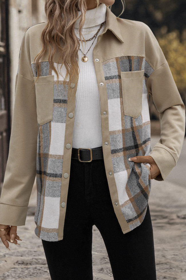 Retro Style Lapel Pocket Plaid Cardigan Jacket