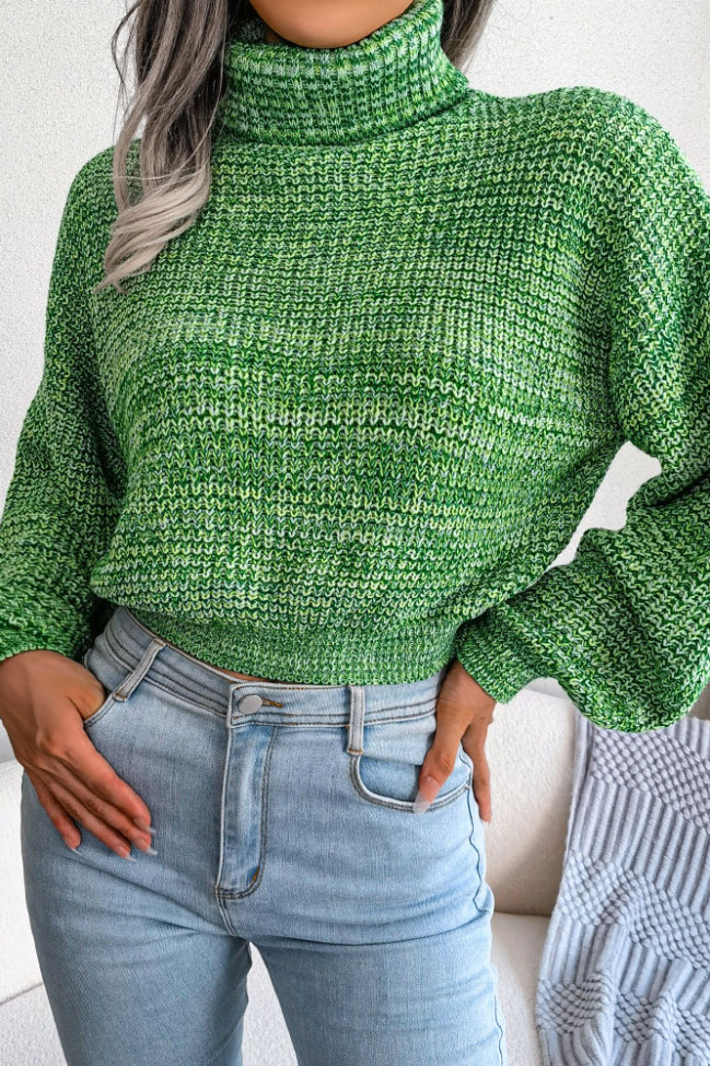 Lantern Long Sleeved High Necked Knitted Sweater