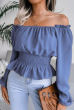 Off Shoulder Ruffled Chiffon Short Sleeve Shirt