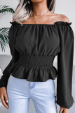 Off Shoulder Ruffled Chiffon Short Sleeve Shirt
