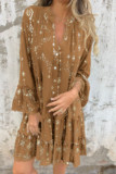 Large Size Horn Lace Long Sleeved Hollow Dress