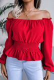 Off Shoulder Ruffled Chiffon Short Sleeve Shirt