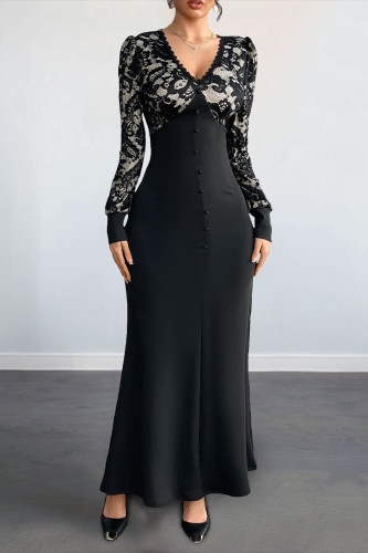 Retro Style V-Neck Lace Long Sleeved Dress