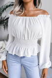 Off Shoulder Ruffled Chiffon Short Sleeve Shirt