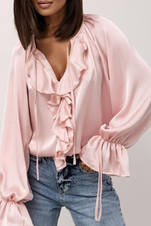 Horn Long Sleeved Ruffled Loose Shirt