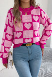 Checkered Love Printed Lantern Sleeve Sweater