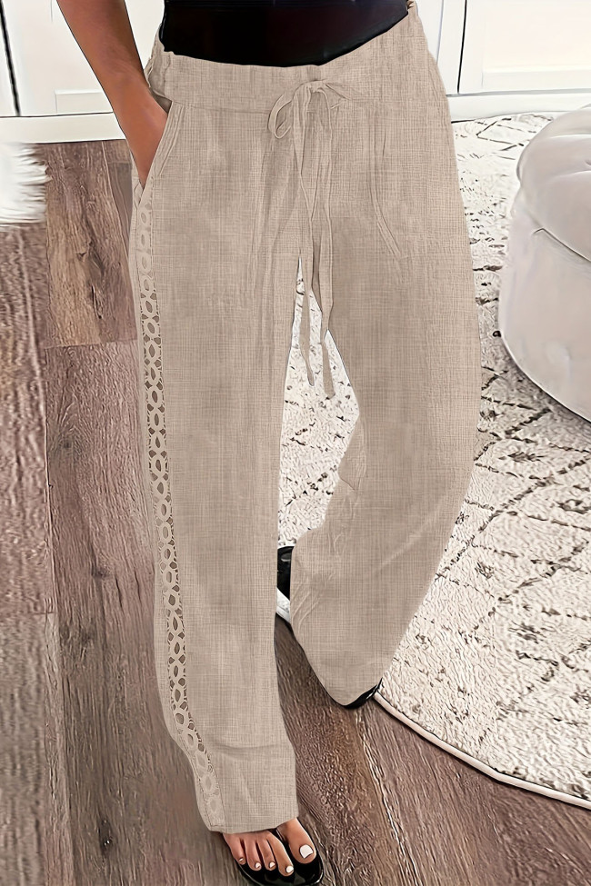 Solid Color Elastic Waist Wide Leg Pants