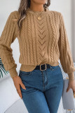 Solid Color Hollowed Lantern Long Sleeve Sweater