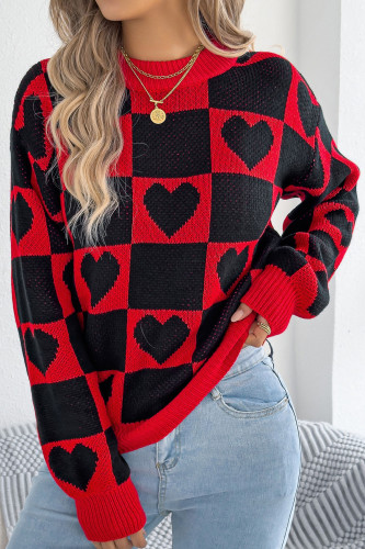 Checkered Love Printed Lantern Sleeve Sweater