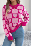 Checkered Love Printed Lantern Sleeve Sweater