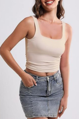 Solid Color Square Neck Sleeveless Vest