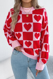 Checkered Love Printed Lantern Sleeve Sweater