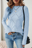 Round Neck Long Sleeved Solid Color Knitted Sweater