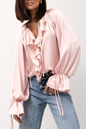 Horn Long Sleeved Ruffled Loose Shirt