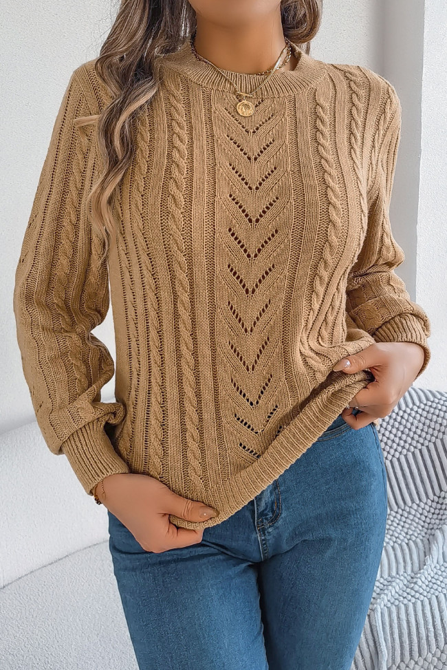 Solid Color Hollowed Lantern Long Sleeve Sweater
