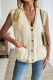 V-Neck Sleeveless Knitted Button Cardigan