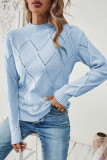 Round Neck Long Sleeved Solid Color Knitted Sweater