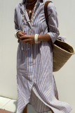 Summer Striped Printed Lapel Shirt Dress
