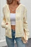 Solid Color Long Sleeved Hooded Sweater Cardigan
