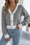 Striped Lantern Long Sleeved Cardigan Sweater