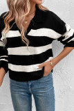 Autumn Long Sleeved Lapel Striped Sweater