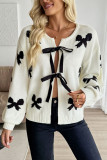 Bow Print Long Sleeved Cardigan Sweater