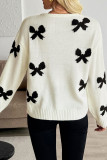 Bow Print Long Sleeved Cardigan Sweater