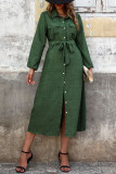 Lapel Long Sleeved Solid Color Shirt Dress