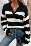 Autumn Long Sleeved Lapel Striped Sweater