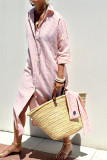 Summer Striped Printed Lapel Shirt Dress
