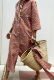 Summer Striped Printed Lapel Shirt Dress