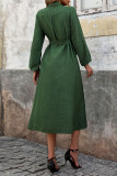 Lapel Long Sleeved Solid Color Shirt Dress