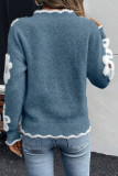 Flower Printed Long Sleeved Knitted Sweater