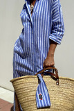 Summer Striped Printed Lapel Shirt Dress