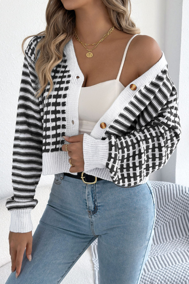 Striped Lantern Long Sleeved Cardigan Sweater