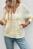 Solid Color Long Sleeved Hooded Sweater Cardigan