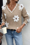 Flower Printed Long Sleeved Knitted Sweater