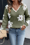 Flower Printed Long Sleeved Knitted Sweater