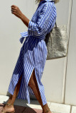 Summer Striped Printed Lapel Shirt Dress