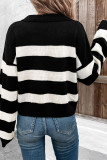 Autumn Long Sleeved Lapel Striped Sweater