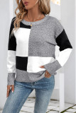Checkered Printed Long Sleeved Round Neck Sweater