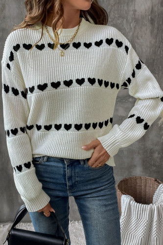 Love Printed Round Neck Long Sleeved Sweater
