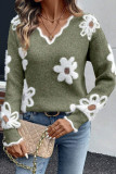 Flower Printed Long Sleeved Knitted Sweater