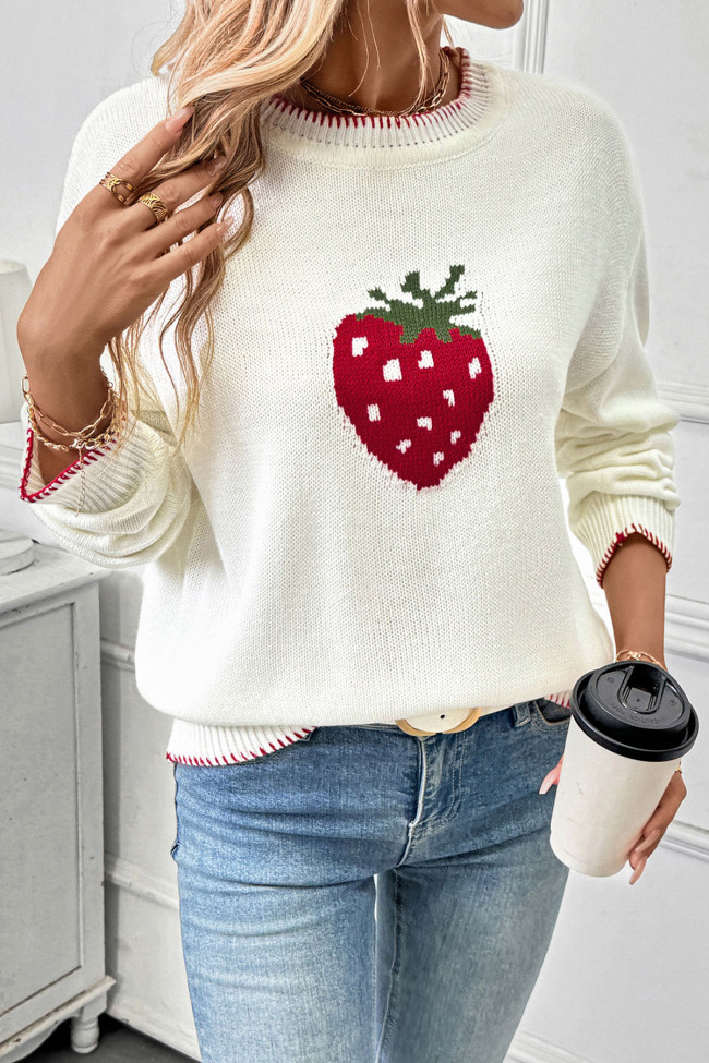 Strawberry Printed Long Sleeved Sweater