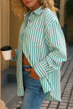 Lapel Striped Printed Long Sleeved Button Shirt