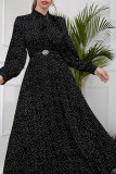 Polka Dot Pleated Long Sleeved Dress