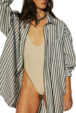 Lapel Striped Printed Long Sleeved Button Shirt